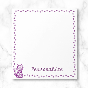 Purple Cat with Paw Border Memo Notepads by Purple Cat Arts