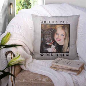 World's Best Dog Mom Pet Photo Pillow by Purple Cat Arts