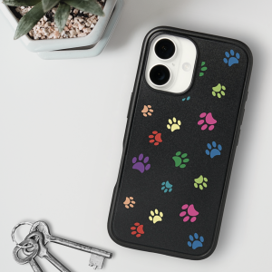Colorful Animal Paw Prints Phone Case for Cat and Dog Lovers Designed by Purple Cat Arts