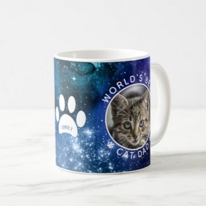 Worlds Best Cat Dad Photo Space Mug Designed by Purple Cat Arts