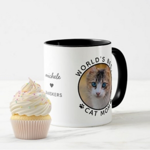 World's Best Cat Mom Photo Mug Designed by Purple Cat Arts