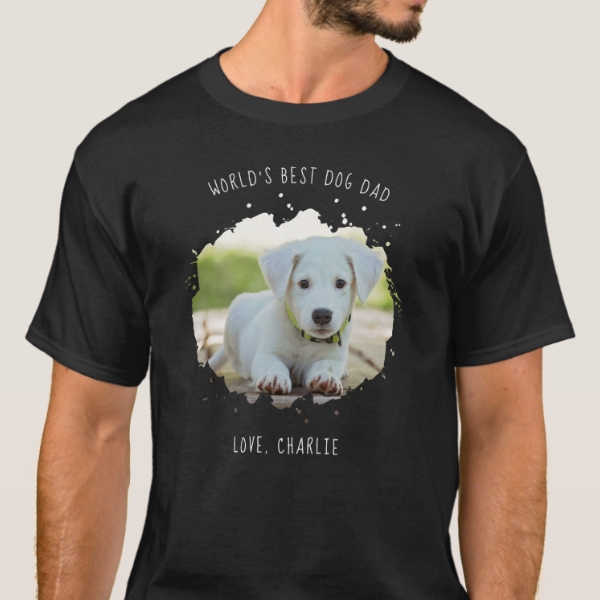 Worlds Best Dog Dad Pet Photo T-Shirt Designed by Purple Cat Arts
