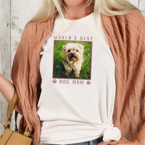 World's Best Dog Mom Photo Shirt Designed by Purple Cat Arts
